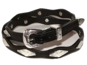 Black Leather Silver Diamond Buckle Hat Band