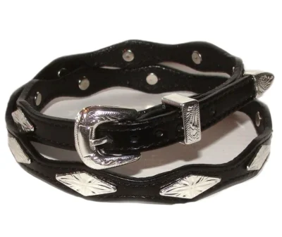 Black Leather Silver Diamond Buckle Hat Band