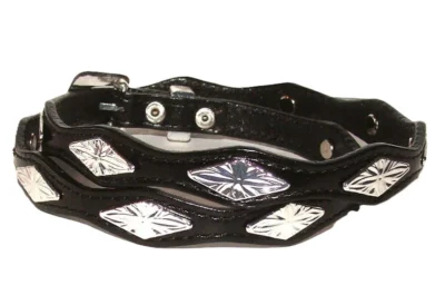 Black Leather Silver Diamond Buckle Hat Band