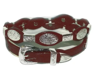 cherry brown leather hat band with oval and ferrules silver buckle.