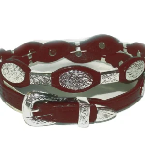 cherry brown leather hat band with oval and ferrules silver buckle.