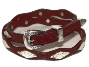 Brown Leather Silver Diamond Buckle Hat Band