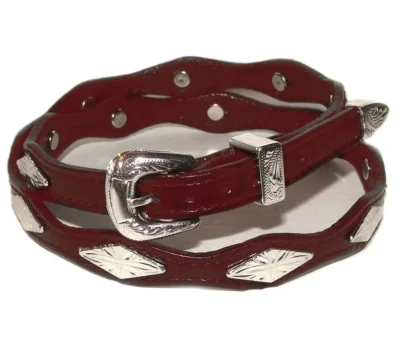 Brown Leather Silver Diamond Buckle Hat Band