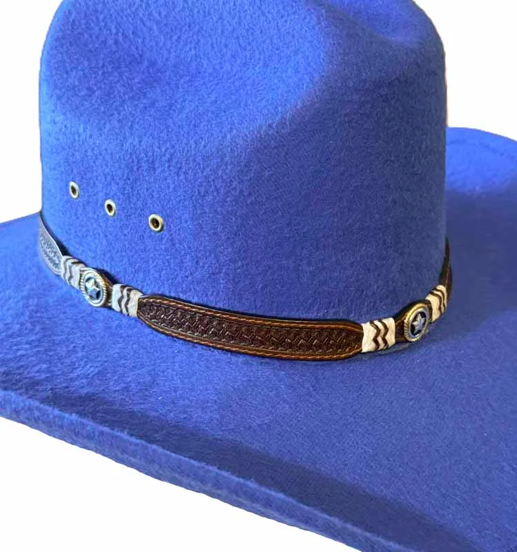 Brown Basketweave Rawhide Leather Hat Band - Western Star - USA Made 1 Brown Basketweave Rawhide Leather Hat Band - Western Star - USA Made