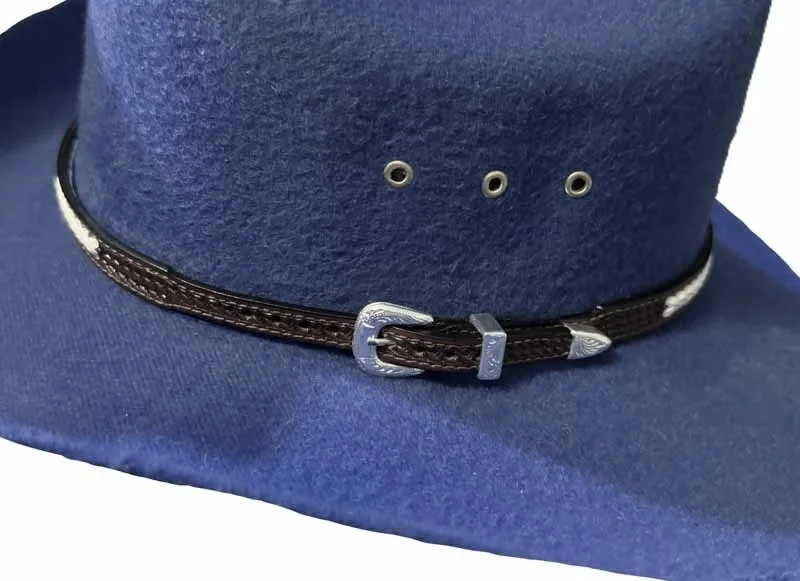 Rawhide Basketweave Leather Hat Band - Black & White - Silver Buckle - USA Made 3 Rawhide Basketweave Leather Hat Band - Black & White - Silver Buckle - USA Made