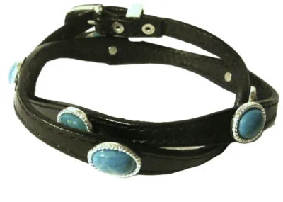 turquoise stone black leather cowboy hat band