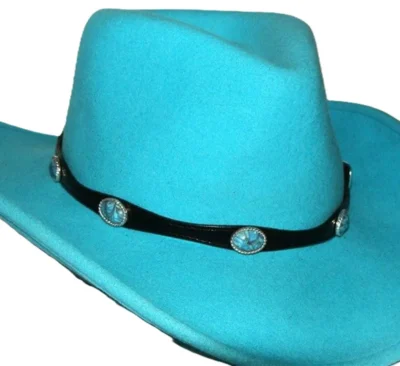 turquoise stone black leather cowboy hat band