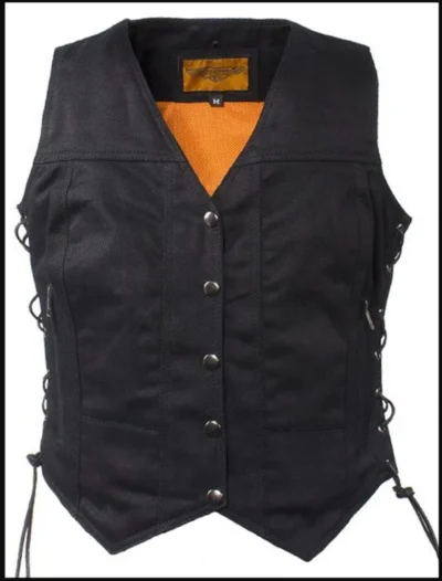 Womens Concealed Carry Black Denim Vest <li>CONCEALED CARRY</li> <li>Denim cotton</li> <li>Snap front</li> <li>XS - 5XL</li> •
