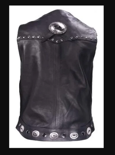 Womens Concealed Carry Black Leather Western Concho Vest <li>CONCEALED CARRY</li> <li>Silver conchos</li> <li>Gun pockets</li> <li>SMOOTH NAKED LEATHER</li> •