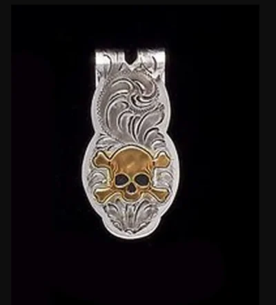 Skull n Bones Gold Crossbones Silver Money Clip