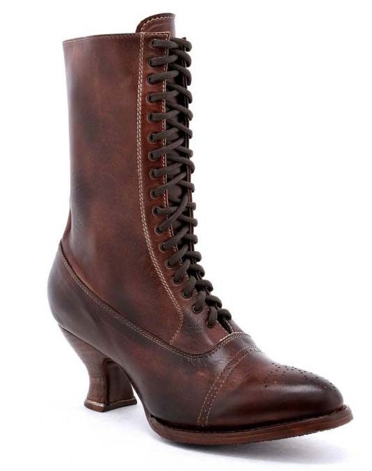 A women's Mirabelle Teak Leather boot with laces, also known as womens Mirabelle Teak Leather granny boots.
