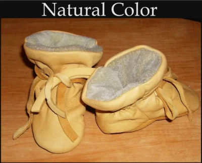 100% DEERSKIN LEATHER MOCCASSINS in NATURAL, BROWN or SADDLE Soft Vellux lined NEWBORN to 2 YEARS HAND MADE IN THE USA •