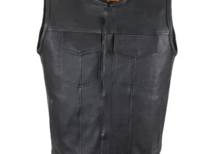 Mens Black Leather Concealed Carry Vest