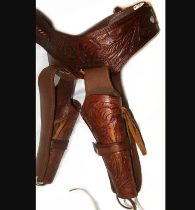 Kids Tooled leather DOUBLE gun holster <li>100% LEATHER</li> <li>REAL HOLSTER</li> •