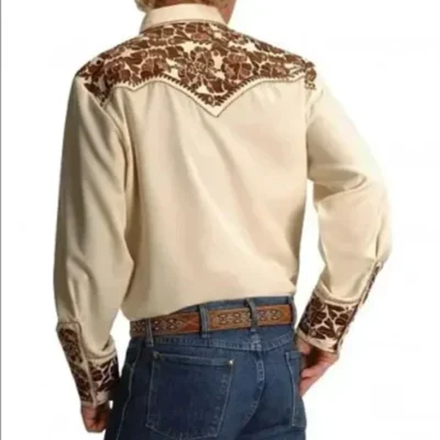 mens retro vintage pearl snap embroidered western shirt