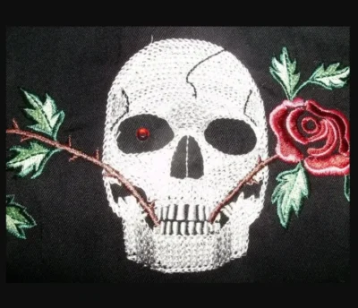 A "Skull and Roses" Men's western embroidered shirt with a skull and roses embroidery.
