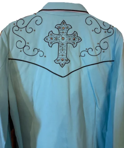 women's turquoise western cross shirt