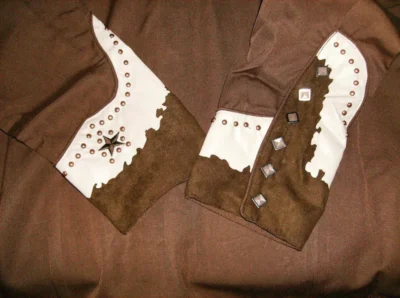 women's brown and white western star cowgirl shirt with fringe and studs