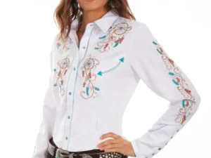 Scully Women's Embroidered Dream Weaver White Western Shirt, white, hi-res.