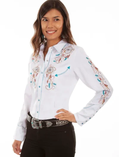 Scully Women's Embroidered Dream Weaver White Western Shirt, white, hi-res.