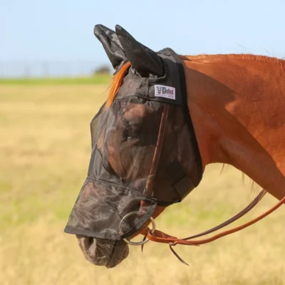 Quiet Ride Long Nose Horseback Riding Horse Fly Mask with Ears.