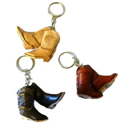 leather double mini cowboy boots keychain.