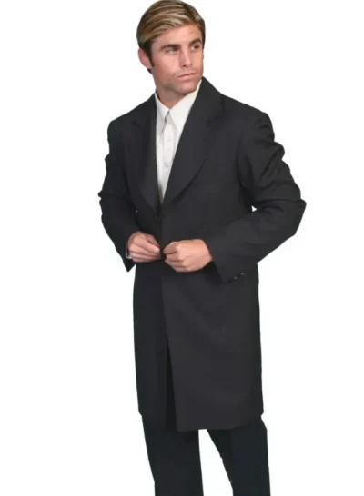 <div class="qsc-html-content"> Mens Scully Old West Frock Long Black Dress Coat <ul> <li>Authentic tailoring</li> <li>Two front flap pockets</li> <li>100% polyester</li> <li>Fully lined</li> <li>36-56 Reg</li> </ul> </div> •