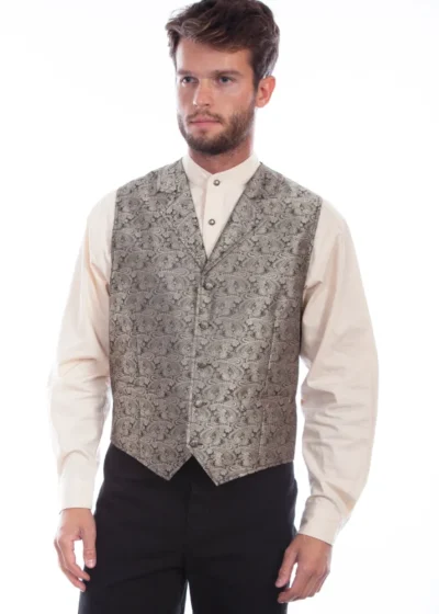 MENS TAUPE PAISLEY DRESS WESTERN VEST <li>100% Polyester</li> <li>Classic Paisley vest</li> <li>S-6XL/ L-Tall -3X TALL</li> •