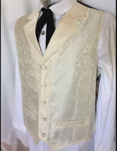 Scully Mens Cream Paisley Dress Lapel Western Vest Big &Tall <ul style="list-style: square inside none;"> <li>100% Polyester</li> <li>Classic Paisley vest</li> <li>S-6XL/ L-Tall -3X TALL</li> </ul> •