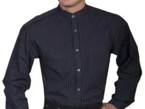 mens black old frontier banded collar shirt