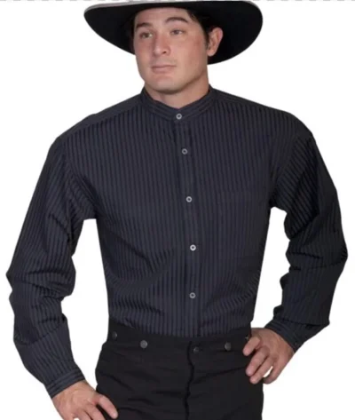 mens black old frontier banded collar shirt