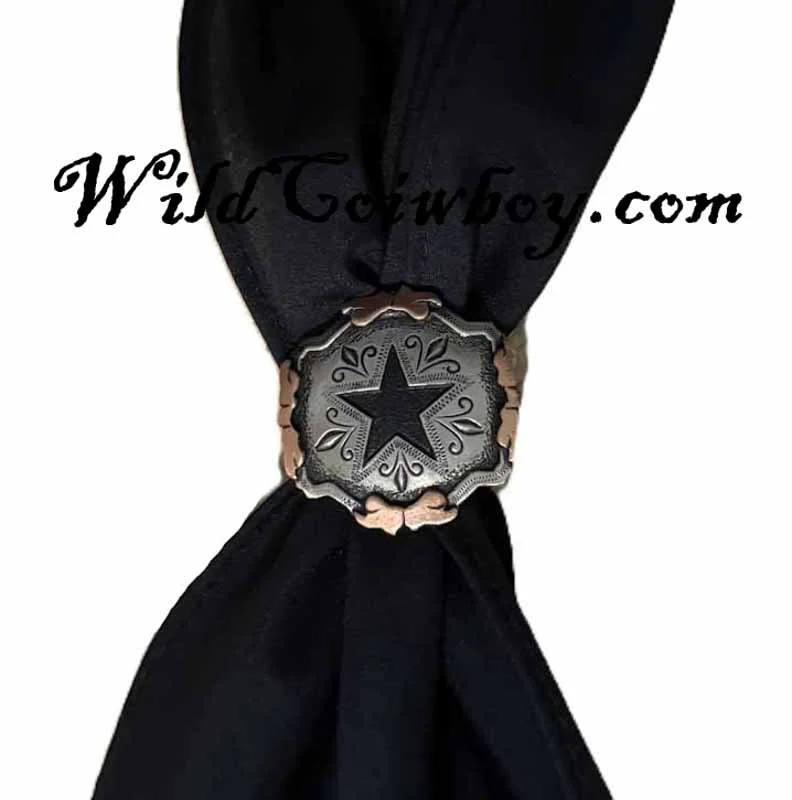 Silver Western Star Scarf Slide - Copper Accents - Black Star Center 1 Western Star Scarf Slide - Silver & Copper - Black Star Center