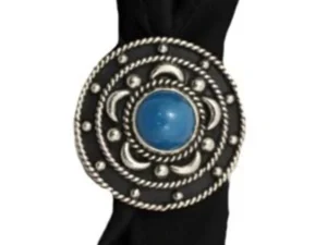 Blue Stone German Silver Round Western scarf slide