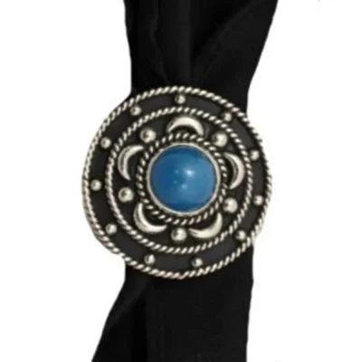 Blue Stone German Silver Round Western scarf slide