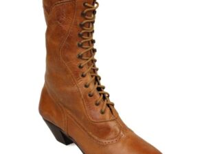 A women's tan leather boot with laces, upgraded from SIZE 5.5 Antique saddle leather lace up womens Granny boots.