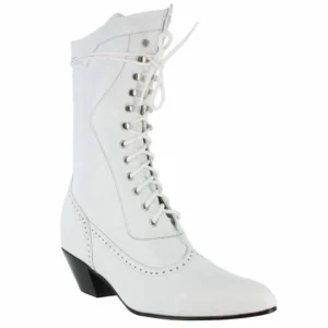 Women's 6 White Leather Granny Boots Lace-Up