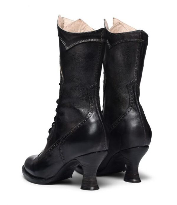 Jasmine Womens Black Leather Victorian Frontier Granny Boots on a white background.