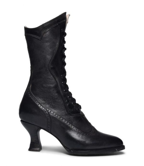 A Jasmine Womens Black Leather Victorian Frontier Granny Boot.