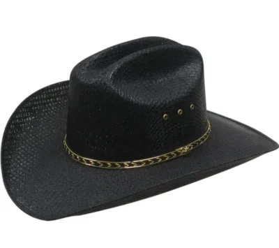 <div class="qsc-html-content"> Adult tight-weave Black Cowboy Hat <ul style="list-style: square inside none;"> <li>Cattleman</li> <li>Stretch band sizes</li> <li>CROWN SIZE: 4.5"</li> <li>BRIM: 3.5"</li> </ul> </div> •