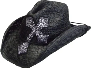 Rhinestone cross western straw cowboy hat