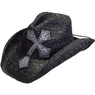 Rhinestone cross western straw cowboy hat