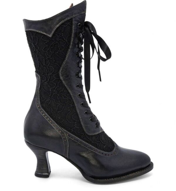 An Abigale Black Rustic Leather & Lace Womens Granny Boot.