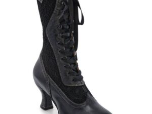 Abigale Black Rustic Leather & Lace Womens Granny Boots