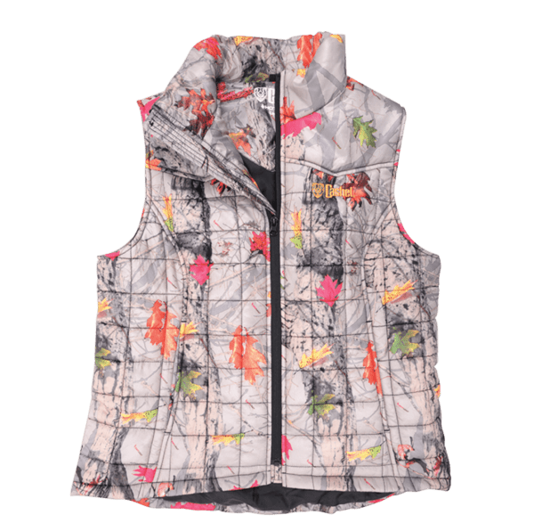 A Womens HotLeaf Camo Western Trail Vest with a camouflage pattern.