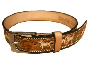 kids leather western belt with horses