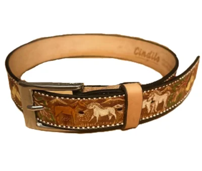 kids leather western belt with horses