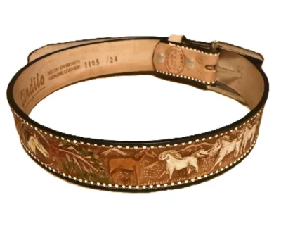 kids leather western belt with horses