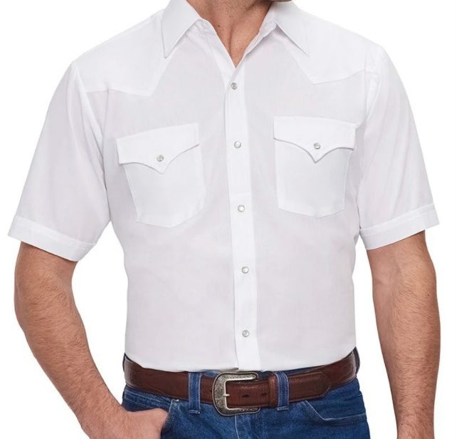 Mens Short Sleeve Pearl Snap White Western Shirt Image