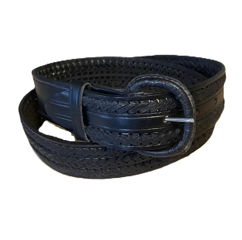 black woven leather western belt