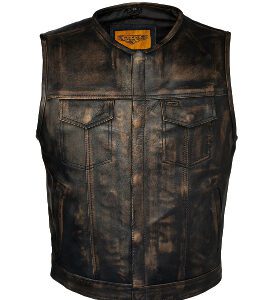 Mens Gun Pocket Distressed Brown Leather Concealed Club Vest.